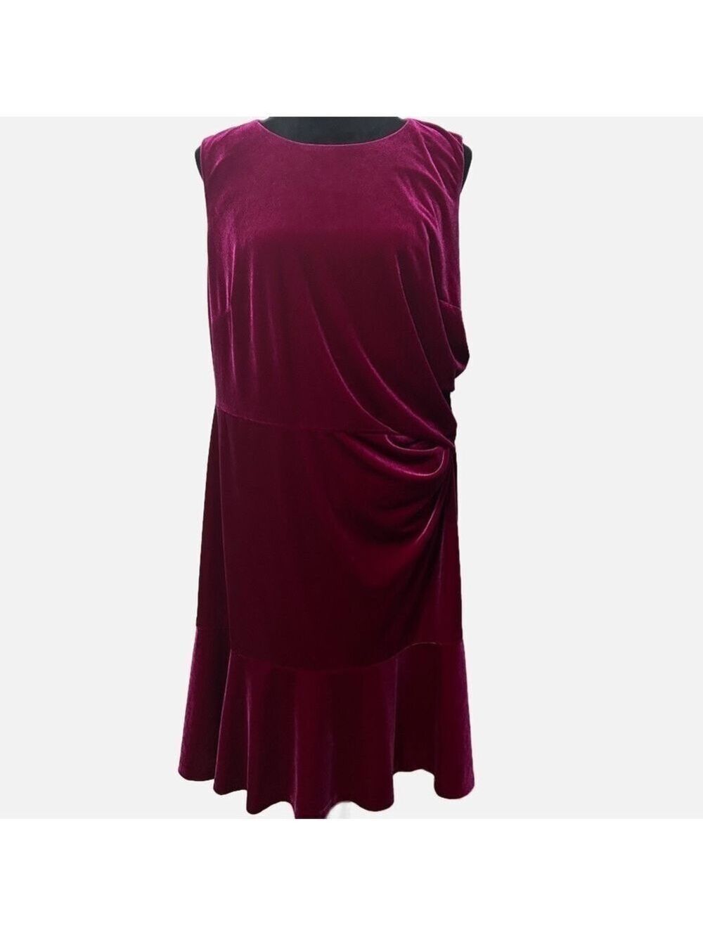 Eliza J Dress 14W Women’s Velvet Sleeveless Trumpet Hem Zip Closure Raspberry